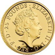 UK 25 Pounds Tudor Beast IIX - The Lion Of England 2022 ELIZABETH II D G REG FID DEF 25 POUNDS coin obverse UK 25 Pounds Tudor Beast IIX - The Lion Of England 2022 ELIZABETH II D G REG FID DEF 25 POUNDS coin obverse
