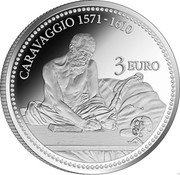 Malta 3 Euro Caravaggio - Saint Jerome writing 2022 CARAVAGGIO 1571-1610 3 EURO coin reverse