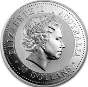 Australia 30 Dollars (Elizabeth II - Kookaburra) KM# 882 ELIZABETH II AUSTRALIA 30 DOLLARS IRB coin obverse Australia 30 Dollars (Elizabeth II - Kookaburra) KM# 882 ELIZABETH II AUSTRALIA 30 DOLLARS IRB coin obverse