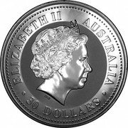 Australia 30 Dollars (Elizabeth II - Kookaburra) KM# 885 ELIZABETH II AUSTRALIA 30 DOLLARS IRB coin obverse Australia 30 Dollars (Elizabeth II - Kookaburra) KM# 885 ELIZABETH II AUSTRALIA 30 DOLLARS IRB coin obverse