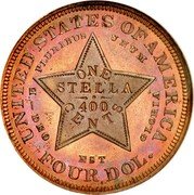 USA 4 Dollars (Stella Pattern) UNITED STATES OF AMERICA E PLURIBUS UNUM ONE STELLA 400 CENTS DEO EST GLORIA FOUR DOL. coin reverse USA 4 Dollars (Stella Pattern) UNITED STATES OF AMERICA E PLURIBUS UNUM ONE STELLA 400 CENTS DEO EST GLORIA FOUR DOL. coin reverse