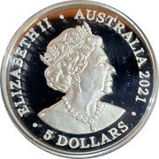 Australia 5 Dollars Fraser's Dolphin 2021 ELIZABETH II AUSTRALIA 5 DOLLARS coin obverse