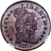 USA 5 Dollars Half Eagle Restrike 1805  LIBERTY 1805 coin obverse USA 5 Dollars Half Eagle Restrike 1805  LIBERTY 1805 coin obverse