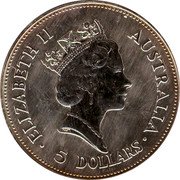 Australia 5 Dollars Kookaburra - Elizabeth II 1991 KM# 138 ELIZABETH II AUSTRALIA 5 DOLLARS RDM coin obverse Australia 5 Dollars Kookaburra - Elizabeth II 1991 KM# 138 ELIZABETH II AUSTRALIA 5 DOLLARS RDM coin obverse