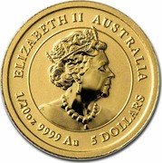 Australia 5 Dollars Lunar Ox BU No data 1/20 OZ 9999 AU ELIZABETH II AUSTRALIA 5 DOLLARS coin obverse