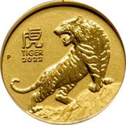 Australia 5 Dollars Year of the Tiger 2022 P ELIZABETH II AUSTRALIA JC 1/20 OZ 9999 AU 5 DOLLARS coin reverse Australia 5 Dollars Year of the Tiger 2022 P ELIZABETH II AUSTRALIA JC 1/20 OZ 9999 AU 5 DOLLARS coin reverse