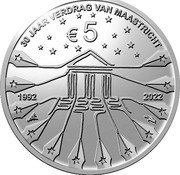 Netherlands 5 Euro (30 years Maastricht Treaty) 30 JAAR VERDRAG VAN MAASTRICHT € 5 1992 2022 coin obverse Netherlands 5 Euro (30 years Maastricht Treaty) 30 JAAR VERDRAG VAN MAASTRICHT € 5 1992 2022 coin obverse
