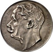 Luxembourg 5 Francs (Adolphe Essai - 50th Birthday) ADOLPHE GRAND DUC DE LUXEMBOURG A MICHAUX coin obverse Luxembourg 5 Francs (Adolphe Essai - 50th Birthday) ADOLPHE GRAND DUC DE LUXEMBOURG A MICHAUX coin obverse