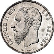 Belgium 5 Francs (Leopold II) LEOPOLD II ROI DES BELGES LEOP. WIENER coin obverse Belgium 5 Francs (Leopold II) LEOPOLD II ROI DES BELGES LEOP. WIENER coin obverse