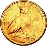 Belgium 50 Centimes (Leopold II French text -Pattern) L'UNION FAIT LA FORCE 1901 50 CS. VINCOTTE coin reverse