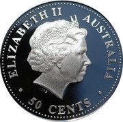 Australia 50 Cents Year of the Monkey 2004 ELIZABETH II AUSTRALIA 50 CENTS coin obverse