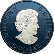 Canada 50 Dollars Maple Leaves in Motion Blue Rhodium Plating 2022 SB ELIZABETH II D G REGINA 50 DOLLARS coin obverse Canada 50 Dollars Maple Leaves in Motion Blue Rhodium Plating 2022 SB ELIZABETH II D G REGINA 50 DOLLARS coin obverse