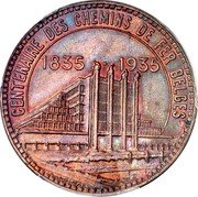 Belgium 50 Francs Leopold III French text Brussels World's Fair 1935  KM# Pn370 CENTENAIRE DES CHEMINS DE FER BELGES 1835 - 1935 coin obverse Belgium 50 Francs Leopold III French text Brussels World's Fair 1935  KM# Pn370 CENTENAIRE DES CHEMINS DE FER BELGES 1835 - 1935 coin obverse