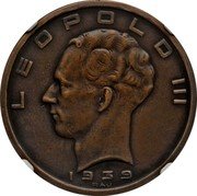 Belgium 50 Francs (Leopold III - Pattern) KM# Pn414 LEOPOLD III 1939 RAU coin obverse Belgium 50 Francs (Leopold III - Pattern) KM# Pn414 LEOPOLD III 1939 RAU coin obverse