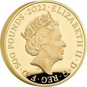 UK 500 Pounds (Elizabeth II London Proof) ELIZABETH II·D·G·REG·F·D·500 POUNDS·2022· coin obverse