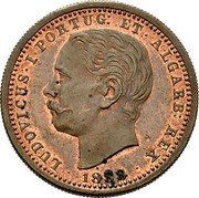 Portugal 5000 Reis (Luiz I Pattern) KM# Pn181 LUDOVICUS·I·PORTUG: ET·ALGARB: REX 1888 coin obverse Portugal 5000 Reis (Luiz I Pattern) KM# Pn181 LUDOVICUS·I·PORTUG: ET·ALGARB: REX 1888 coin obverse