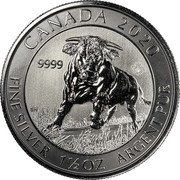 Canada 8 Dollars Elizabeth II Bull 2020  proof CANADA 2020 9999 FINE SILVER 11/2 OZ ARGENT PUR coin reverse Canada 8 Dollars Elizabeth II Bull 2020  proof CANADA 2020 9999 FINE SILVER 11/2 OZ ARGENT PUR coin reverse
