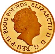 UK 8000 Pounds (Year of the Tiger) ELIZABETH II·D·G·REG·F·D·8000 POUNDS· coin obverse UK 8000 Pounds (Year of the Tiger) ELIZABETH II·D·G·REG·F·D·8000 POUNDS· coin obverse