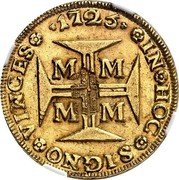 Portugal Dobra (Maria II) 1725 IN HOC SIGNO VINCES M M M M coin obverse Portugal Dobra (Maria II) 1725 IN HOC SIGNO VINCES M M M M coin obverse