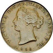 Canada Halfpenny (Victoria) 1856 VICTORIA D: G: BRITANNIAR: REG: F: D: coin obverse Canada Halfpenny (Victoria) 1856 VICTORIA D: G: BRITANNIAR: REG: F: D: coin obverse