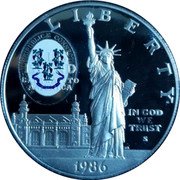 USA One Dollar (Centenary of the Statue of Liberty - Connecticut) L I B E R T Y SIGILLUM REPUBLICÆ CONNECTICUTENSIS ELLIS ISLAND GATEWAY TO AMERICA IN GOD WE TRUST S 1986 coin obverse USA One Dollar (Centenary of the Statue of Liberty - Connecticut) L I B E R T Y SIGILLUM REPUBLICÆ CONNECTICUTENSIS ELLIS ISLAND GATEWAY TO AMERICA IN GOD WE TRUST S 1986 coin obverse