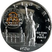 USA One Dollar (Centenary of the Statue of Liberty - Georgia) L I B E R T Y STATE OF GEORGIA CONSTITUTION ELLIS ISLAND GATEWAY TO AMERICA 1776 IN GOD WE TRUST S 1986 coin obverse USA One Dollar (Centenary of the Statue of Liberty - Georgia) L I B E R T Y STATE OF GEORGIA CONSTITUTION ELLIS ISLAND GATEWAY TO AMERICA 1776 IN GOD WE TRUST S 1986 coin obverse