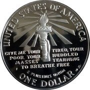 USA One dollar (Centenary of the Statue of Liberty - Idaho) UNITED STATES OF AMERICA GIVE ME YOUR TIRED, YOUR POOR, YOUR HUDDLED MASSES YEARNING TO BREATH FREE E PLURIBUS UNUM ONE DOLLAR MP JM coin reverse USA One dollar (Centenary of the Statue of Liberty - Idaho) UNITED STATES OF AMERICA GIVE ME YOUR TIRED, YOUR POOR, YOUR HUDDLED MASSES YEARNING TO BREATH FREE E PLURIBUS UNUM ONE DOLLAR MP JM coin reverse