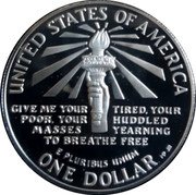 USA One Dollar (Centenary of the Statue of Liberty - Virginia) UNITED STATES OF AMERICA GIVE ME YOUR TIRED, YOUR POOR, YOUR HUDDLED MASSES YEARNING TO BREATH FREE E PLURIBUS UNUM ONE DOLLAR MP JM coin reverse USA One Dollar (Centenary of the Statue of Liberty - Virginia) UNITED STATES OF AMERICA GIVE ME YOUR TIRED, YOUR POOR, YOUR HUDDLED MASSES YEARNING TO BREATH FREE E PLURIBUS UNUM ONE DOLLAR MP JM coin reverse