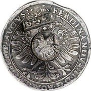 Russia Yefimok Alexey Mikhailovich Countermarked over Erbach Taler ND (1655)  1655 coin obverse Russia Yefimok Alexey Mikhailovich Countermarked over Erbach Taler ND (1655)  1655 coin obverse