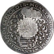 Russia Yefimok Alexey Mikhailovich Countermarked over Erbach Taler ND (1655)  MONETA NOVA ANGERTEA COMITVM DEERPACH DIE coin reverse Russia Yefimok Alexey Mikhailovich Countermarked over Erbach Taler ND (1655)  MONETA NOVA ANGERTEA COMITVM DEERPACH DIE coin reverse