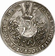 Russia Yefimok Alexey Mikhailovich Countermarked over Magdeburg Taler ND (1655)  M O N E ARCHIERISCOPATVS MAGD BVRG 1638 PS coin reverse Russia Yefimok Alexey Mikhailovich Countermarked over Magdeburg Taler ND (1655)  M O N E ARCHIERISCOPATVS MAGD BVRG 1638 PS coin reverse