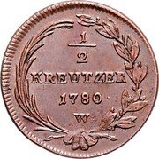 Austria 1/2 Kreuzer Maria Theresia 1780 W KM# 1988 ½ KREUTZER 1780· W· coin reverse Austria 1/2 Kreuzer Maria Theresia 1780 W KM# 1988 ½ KREUTZER 1780· W· coin reverse