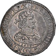 Austria 1/2 Thaler Ferdinand III 1638 KM# 854 FERDINAN III D G ROM IMP S A G II B REX coin obverse Austria 1/2 Thaler Ferdinand III 1638 KM# 854 FERDINAN III D G ROM IMP S A G II B REX coin obverse