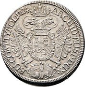 Austria 1/2 Thaler Karl VI Hall 1724 KM# 1616.1 ARCHID AUST DUX BU COM TYROL coin reverse Austria 1/2 Thaler Karl VI Hall 1724 KM# 1616.1 ARCHID AUST DUX BU COM TYROL coin reverse