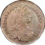 Austria 1/2 Thaler Maria Theresia Hall 1763 KM# 1821 M THERESIA D G R IMP GE HU BO REG coin obverse Austria 1/2 Thaler Maria Theresia Hall 1763 KM# 1821 M THERESIA D G R IMP GE HU BO REG coin obverse