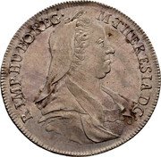 Austria 1/2 Thaler Maria Theresia Hall 1771 AS KM# 1848 M THERESIA D G R IMP GE HU BO REG coin obverse Austria 1/2 Thaler Maria Theresia Hall 1771 AS KM# 1848 M THERESIA D G R IMP GE HU BO REG coin obverse
