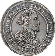 Austria 1/2 Thaler (Ferdinand II Graz) KM# 446 FERDINANDVS II D G RO I S A G H B REX 16Z4 coin obverse
