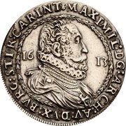 Austria 1/4 Thaler Maximilian III Archduke 1613 KM# 162 MAXIMIL DG ARCH AV DVX BVRG STIR CARINT 16 13 coin obverse