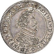 Austria 1/4 Thaler Ferdinand II 1638/4 KM# 445 FERDINANDVS II D G RO IMP S A G H BO REX 1638 coin obverse Austria 1/4 Thaler Ferdinand II 1638/4 KM# 445 FERDINANDVS II D G RO IMP S A G H BO REX 1638 coin obverse