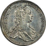 Austria 1/4 Thaler Maria Theresia Hall 1742 KM# 1695 MARIA THERESIA D G REG HUNG BOH coin obverse Austria 1/4 Thaler Maria Theresia Hall 1742 KM# 1695 MARIA THERESIA D G REG HUNG BOH coin obverse
