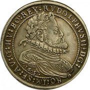 Austria 1/4 Thaler (Rudolf II Hall) KM# 54 RVDOLPHVS II D G RO IM SE AV G HV BO REX coin obverse Austria 1/4 Thaler (Rudolf II Hall) KM# 54 RVDOLPHVS II D G RO IM SE AV G HV BO REX coin obverse