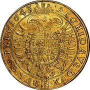 Austria 10 Ducat Ferdinand III 1643 (b) KM# 913 ARCHID AVS DVX BVR CO TR C1645 coin reverse Austria 10 Ducat Ferdinand III 1643 (b) KM# 913 ARCHID AVS DVX BVR CO TR C1645 coin reverse