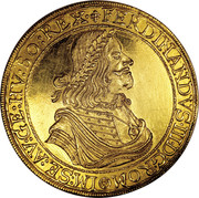 Austria 10 Ducat Ferdinand III Vienna 1656 KM# 996 FERDINANDVS III D G ROM IM SE AV GE HV BO REX coin obverse Austria 10 Ducat Ferdinand III Vienna 1656 KM# 996 FERDINANDVS III D G ROM IM SE AV GE HV BO REX coin obverse