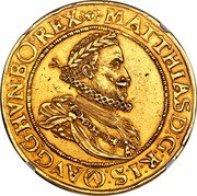 Austria 10 Ducat Matthias II Vienna 1616 KM# 211 MATTHIAS D G R I S AVG G HVN BO REX coin obverse Austria 10 Ducat Matthias II Vienna 1616 KM# 211 MATTHIAS D G R I S AVG G HVN BO REX coin obverse