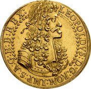 Austria 10 Ducat Leopold I Hall 1690 KM# 1350 LEOPOLDVS D G ROM IMP S A G H B REX coin obverse Austria 10 Ducat Leopold I Hall 1690 KM# 1350 LEOPOLDVS D G ROM IMP S A G H B REX coin obverse