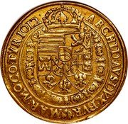 Austria 10 Ducat Matthias II Vienna 1612 KM# 155 ARCHIDAVS DVX BVR MAR MO CO TYR 1612 coin reverse Austria 10 Ducat Matthias II Vienna 1612 KM# 155 ARCHIDAVS DVX BVR MAR MO CO TYR 1612 coin reverse