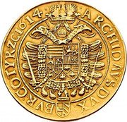 Austria 10 Ducat Matthias II Vienna 1614 KM# 192 ARCHID AVS DVX BVR CO TYR ZC 1614 coin reverse Austria 10 Ducat Matthias II Vienna 1614 KM# 192 ARCHID AVS DVX BVR CO TYR ZC 1614 coin reverse