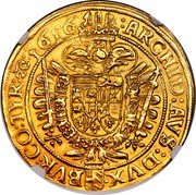 Austria 10 Ducat Matthias II Vienna 1616 KM# 211 ARCHIDAVS DVX BVR CO TYR 1616 coin reverse Austria 10 Ducat Matthias II Vienna 1616 KM# 211 ARCHIDAVS DVX BVR CO TYR 1616 coin reverse