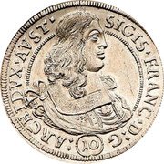 Austria 10 Kreuzer Sigismund Franz Hall 1663 KM# 1210 SIGIS·FRANC·D·G (10)·ARCHIDVX·AVST coin obverse Austria 10 Kreuzer Sigismund Franz Hall 1663 KM# 1210 SIGIS·FRANC·D·G (10)·ARCHIDVX·AVST coin obverse