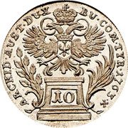 Austria 10 Kreuzer Maria Theresia Hall 1763 KM# 1809 10 ARCHID AUST DUX BURG CO TYR coin reverse Austria 10 Kreuzer Maria Theresia Hall 1763 KM# 1809 10 ARCHID AUST DUX BURG CO TYR coin reverse